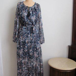 Vintage America Women's Blue Floral Maxi Dress Sheer Long Small